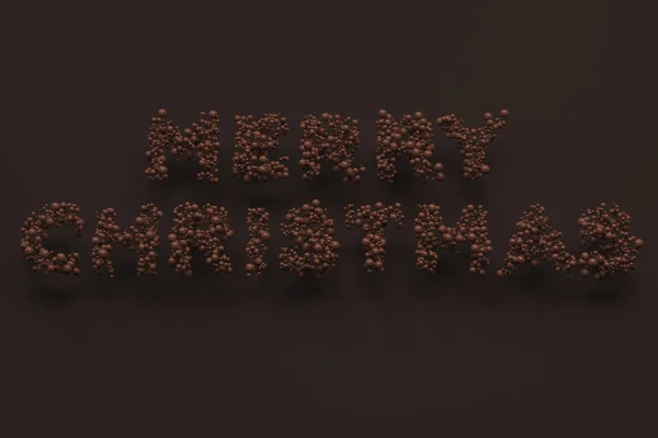 Palavras de Feliz Natal de bolas de chocolate em backgrou de chocolate — Fotografia de Stock
