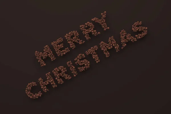 Merry Christmas words from chocolate balls on chocolate backgrou