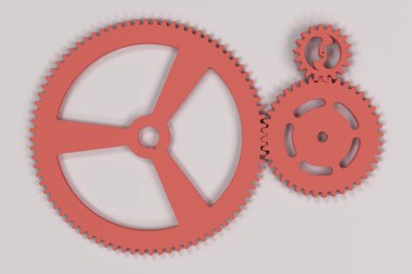 Set of red gears and cogs on white background