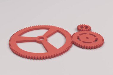Set of red gears and cogs on white background