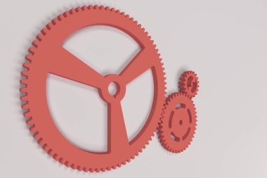 Set of red gears and cogs on white background