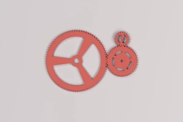 Set of red gears and cogs on white background — Stock Photo, Image