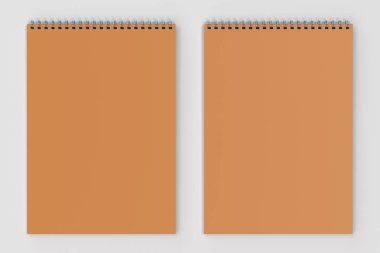 Beyaz adam boş portakal defter metal spiral ile bağlı