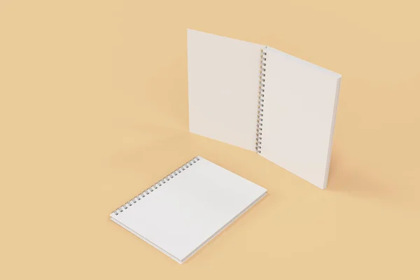 Dos cuadernos con espiral encuadernada sobre fondo naranja — Foto de Stock