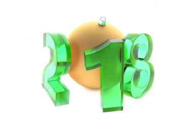 Rakamlar altın dekorasyon top ile yeni 2018 yıl yeşil cam