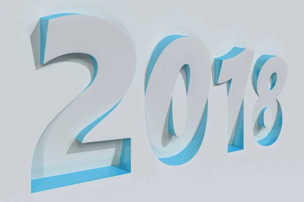 2018 baixo-relevo número na superfície branca com lados azuis — Fotografia de Stock