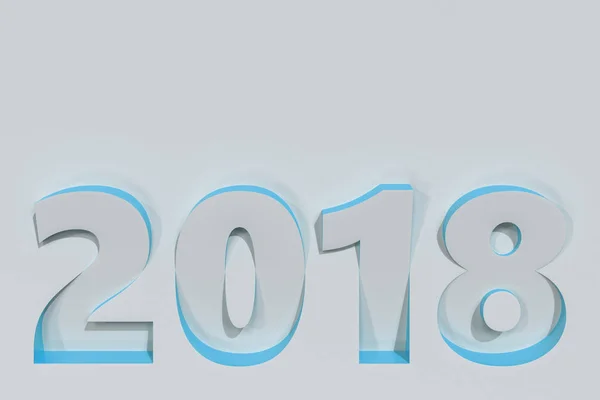 2018 baixo-relevo número na superfície branca com lados azuis — Fotografia de Stock