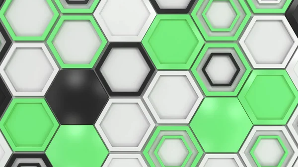 Abstrato 3d fundo feito de preto, branco e verde hexágonos o — Fotografia de Stock