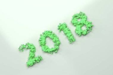 Sıvı yeşil 2018 numarası ile beyaz arka plan üzerinde damla