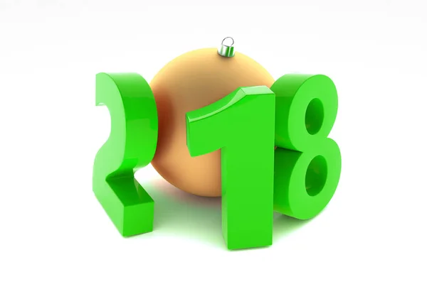Nieuw 2018 jaar groene kunststof cijfers met gouden decoratie bal — Stockfoto