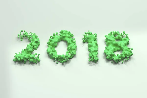 Рідкий зелений номер 2018 року з краплями на білому тлі — стокове фото