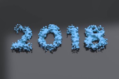 Siyah arka plan üzerine sıvı mavi 2018 numarası ile damla