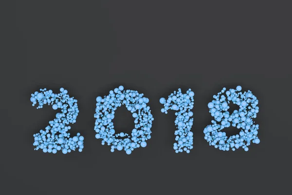 2018 Zahl aus blauen Kugeln auf schwarzem Hintergrund — Stockfoto