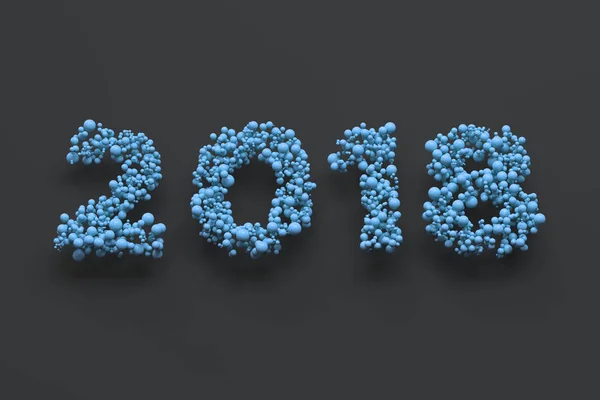 2018 number from blue balls on black background — Stock Photo, Image