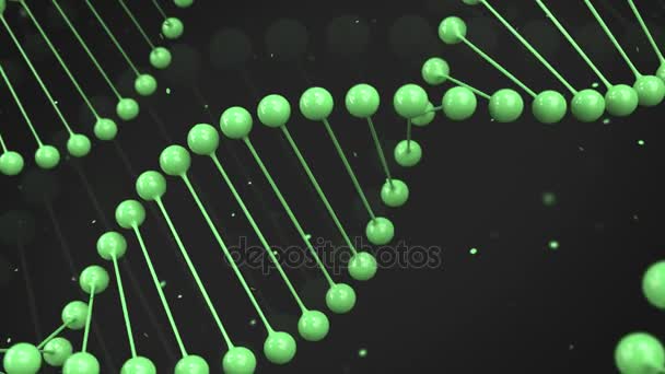 Gloss green model of DNA strand on black background — Stock Video