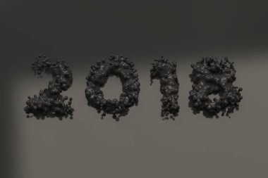 Siyah arka plan üzerine siyah sıvı 2018 numarasıyla damla