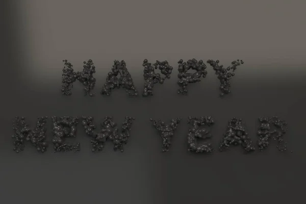 Рідкий чорний Щасливі новорічні слова з краплями на чорному тлі — стокове фото