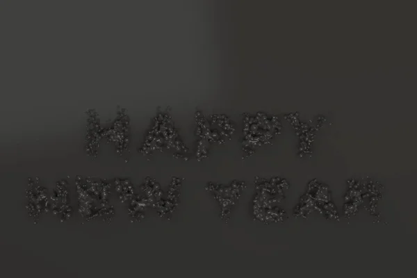 Liquido nero Felice anno nuovo parole con gocce su sfondo nero — Foto Stock
