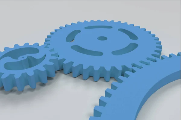 Set of blue gears and cogs on white background — Stock Photo, Image