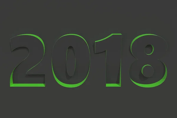 Число барельефа 2018 года на чёрной поверхности с зелёными сторонами — стоковое фото