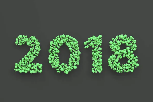 黒い背景と緑色のボールから 2018年数 — ストック写真