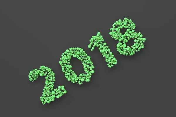 2018 Zahl aus grünen Kugeln auf schwarzem Hintergrund — Stockfoto