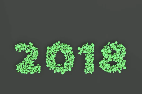 2018 Zahl aus grünen Kugeln auf schwarzem Hintergrund — Stockfoto