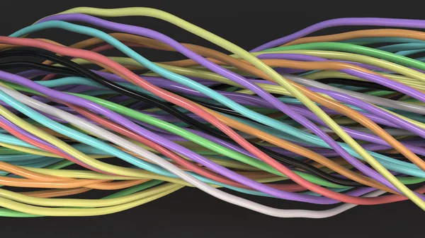 Cables y alambres multicolores retorcidos en superficie negra —  Fotos de Stock