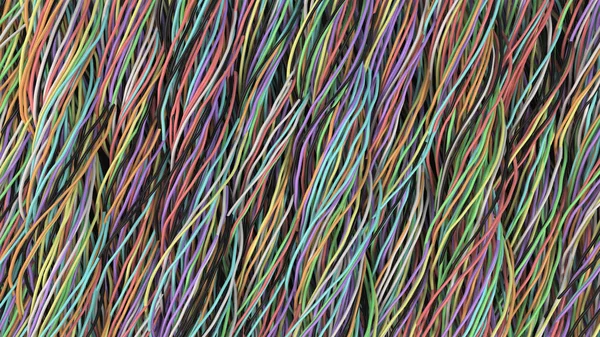 Twisted multicolored cables and wires on black surface