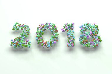 Beyaz arka plan üzerinde renkli topları numaradan 2018