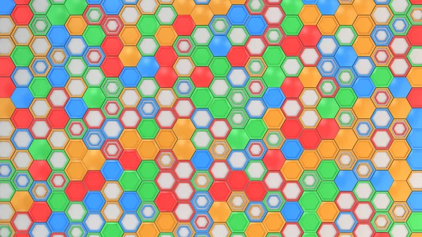Abstrakter 3D-Hintergrund aus blauem, rotem, grünem und orangefarbenem Hexag — Stockfoto