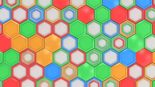 Abstrakt 3d bakgrund av blå, röda, gröna och orange hexag — Stockfoto