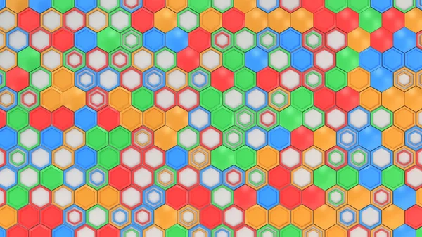 Absztrakt 3d háttér kék, piros, zöld és narancssárga hexag készült — Stock Fotó