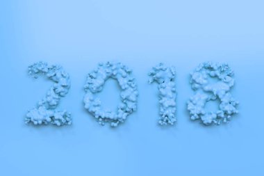 Sıvı Mavi 2018 numarası ile mavi arka plan üzerinde damla