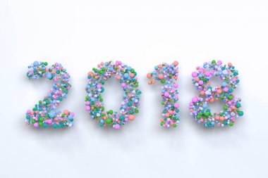 Beyaz arka plan üzerinde renkli topları numaradan 2018