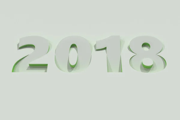 2018 baixo-relevo número na superfície branca com lados verdes — Fotografia de Stock