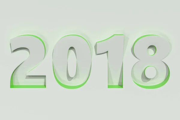 2018 number bas-relief on white surface with green sides — Stock Photo, Image
