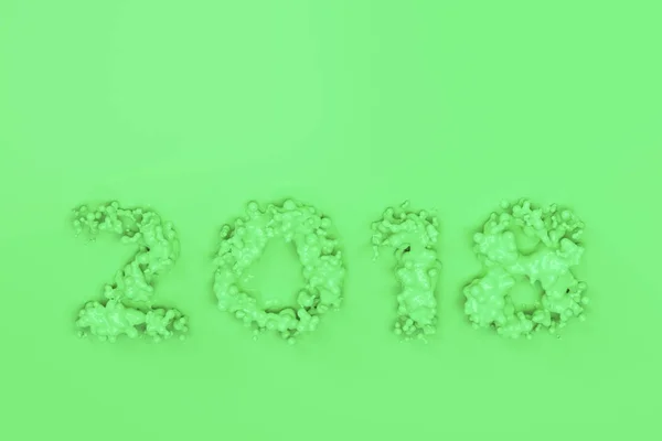 Flüssige grüne Zahl 2018 mit Tropfen auf grünem Hintergrund — Stockfoto
