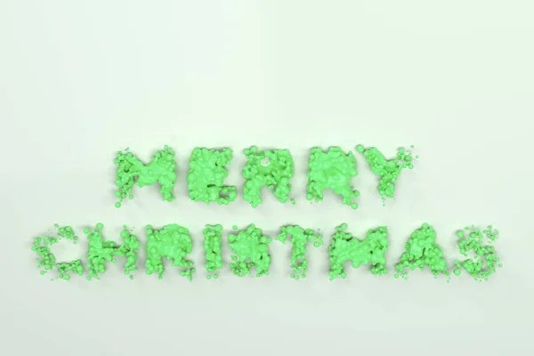 Vloeibare groene Merry Christmas woorden met druppels op witte pagina — Stockfoto