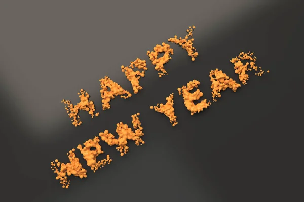 Vloeibare oranje gelukkig Nieuwjaar woorden met druppels op zwarte pagina — Stockfoto