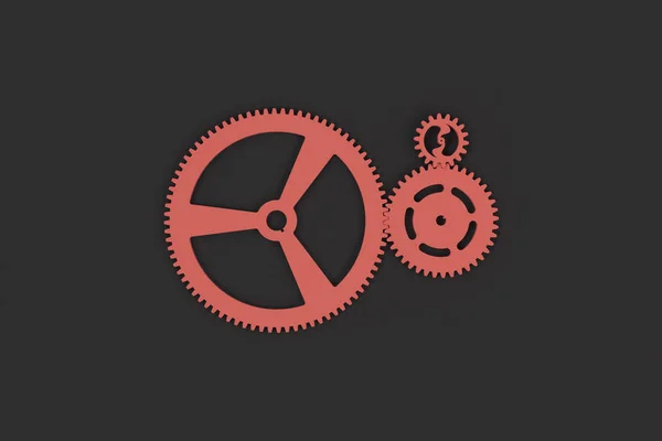 Set of red gears and cogs on black background — Stock Photo, Image