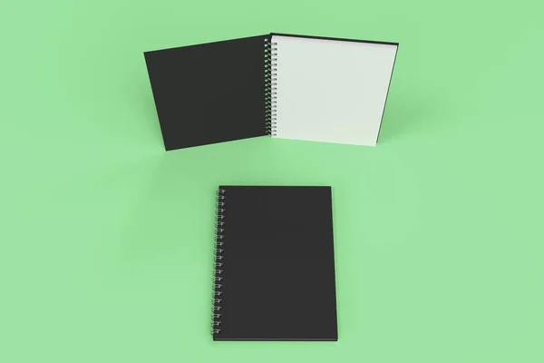 Two notebooks with spiral bound on green background — Stock Photo, Image