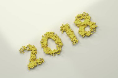 Beyaz zemin üzerine sarı sıvı 2018 numarasıyla damla