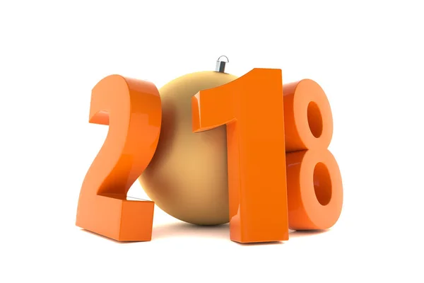 Nowy Rok 2018 pomarańczowy plastikowych figurek z złota ozdoba piłka — Zdjęcie stockowe