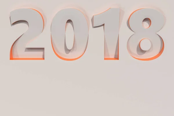 2018 baixo-relevo número na superfície branca com lados laranja — Fotografia de Stock