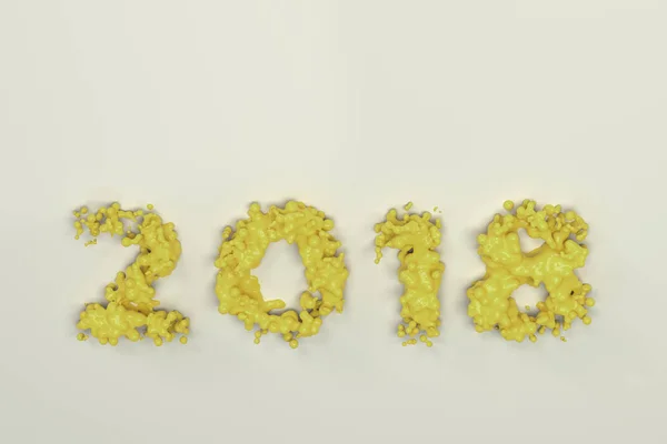 Liquid yellow 2018 number with drops on white background — Stock Photo, Image
