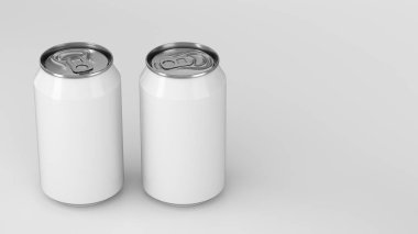 Mockup beyaz arka plan üzerinde iki küçük beyaz alüminyum soda kutular