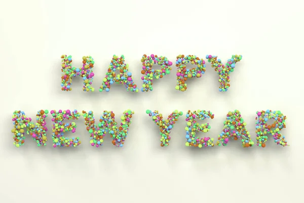 Щасливі новорічні слова з барвистих кульок на білому тлі — стокове фото