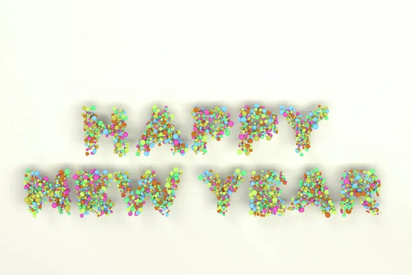 Happy New Year words from colorful balls on white background — Stock Photo, Image