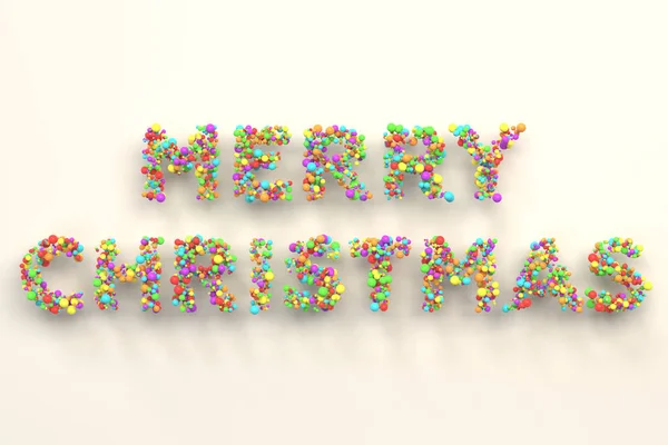 Merry Christmas woorden uit kleurrijke ballen op witte achtergrond — Stockfoto